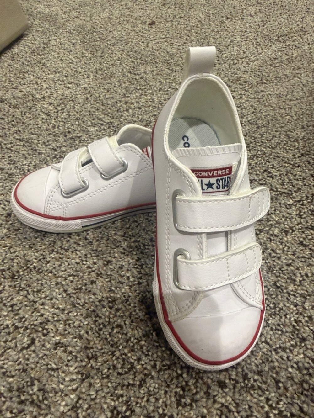 Converse Kids White Low Top Sneakers with Red Trim